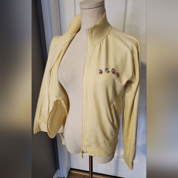 BCBGโMAX AZRIA Yellow Embroidered Zip Up Sweater - Size Large - Picture 10 of 15